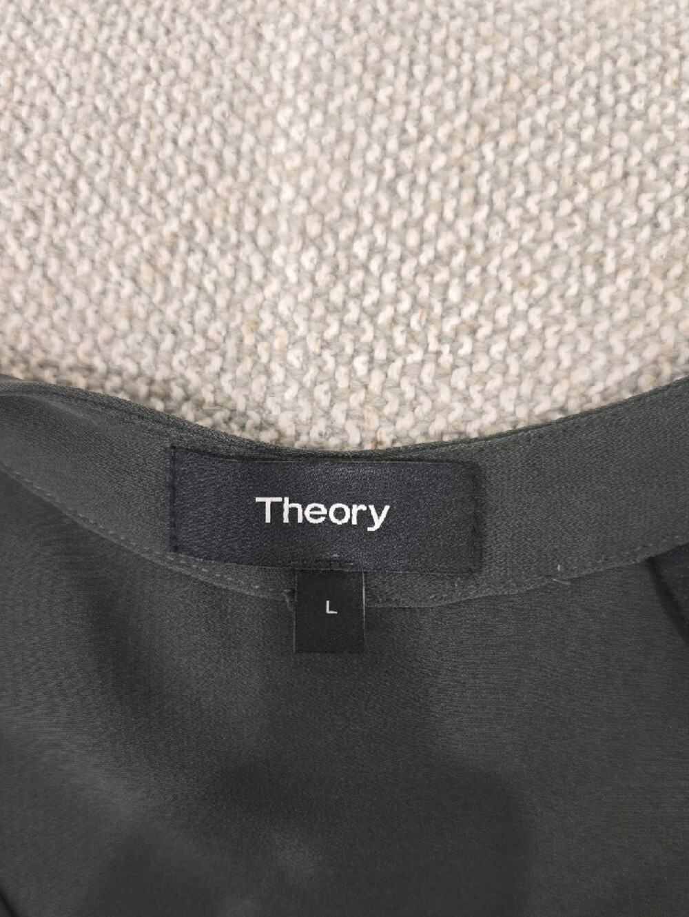 Theory Silk Olive Green Sleeveless V-Neck Blouse - Picture 2 of 3